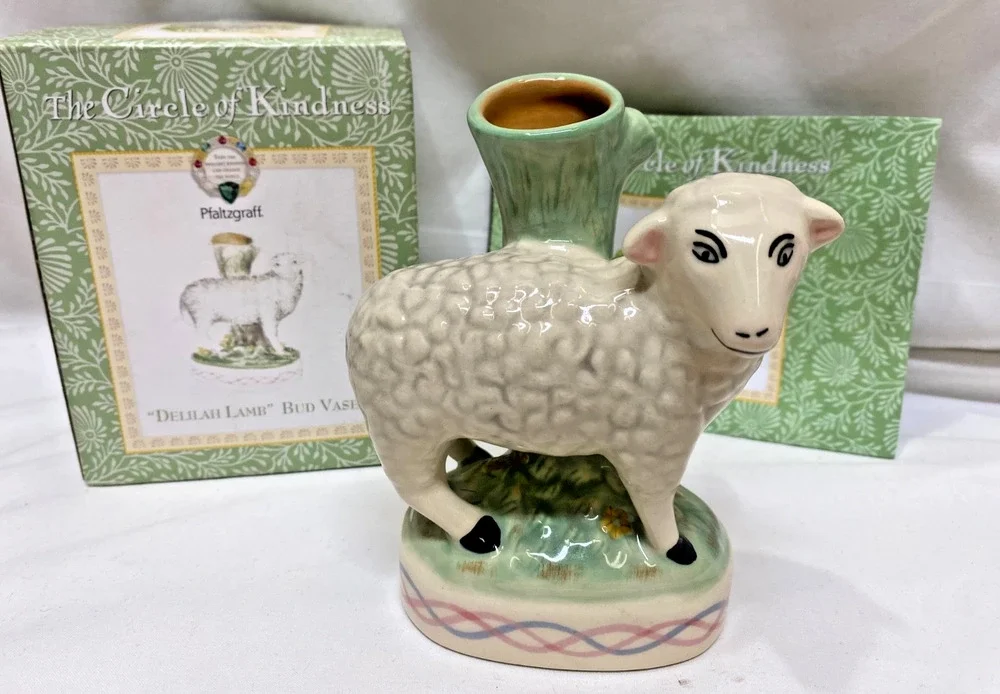 Vintage Pfaltzgraff Circle of Kindness Delilah Lamb Sheep Ceramic Bud Vase NIB